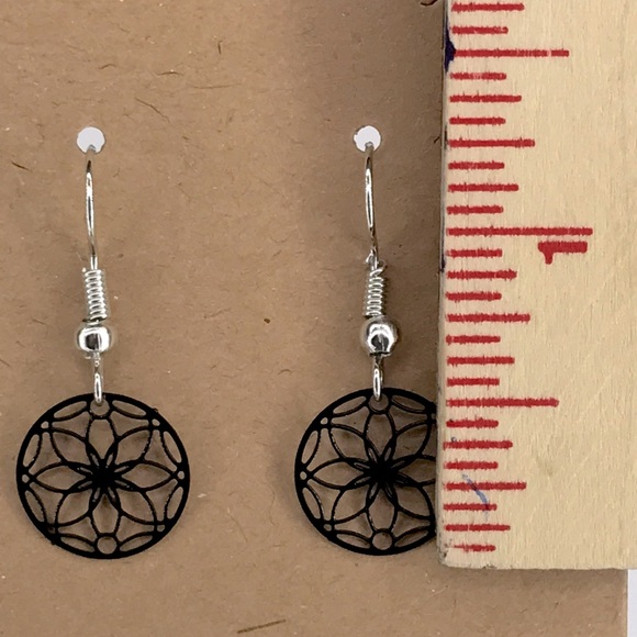 Intricate Black Mandala Brass Earrings Fashion Jewelry - Picture 2 of 2